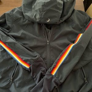 ZYIA navy + rainbow stripe windbreaker/raincoat!
